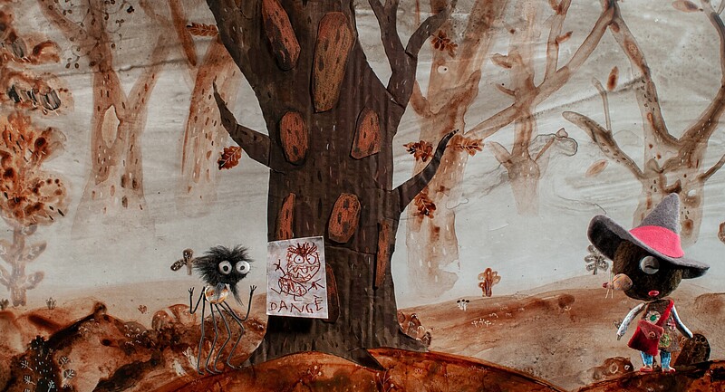 Filmstill Coeur fondant, Maus und Spinne im Wald