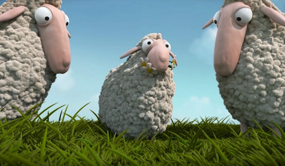 Filmstill Lambs, drei Schafe auf einer Wiese