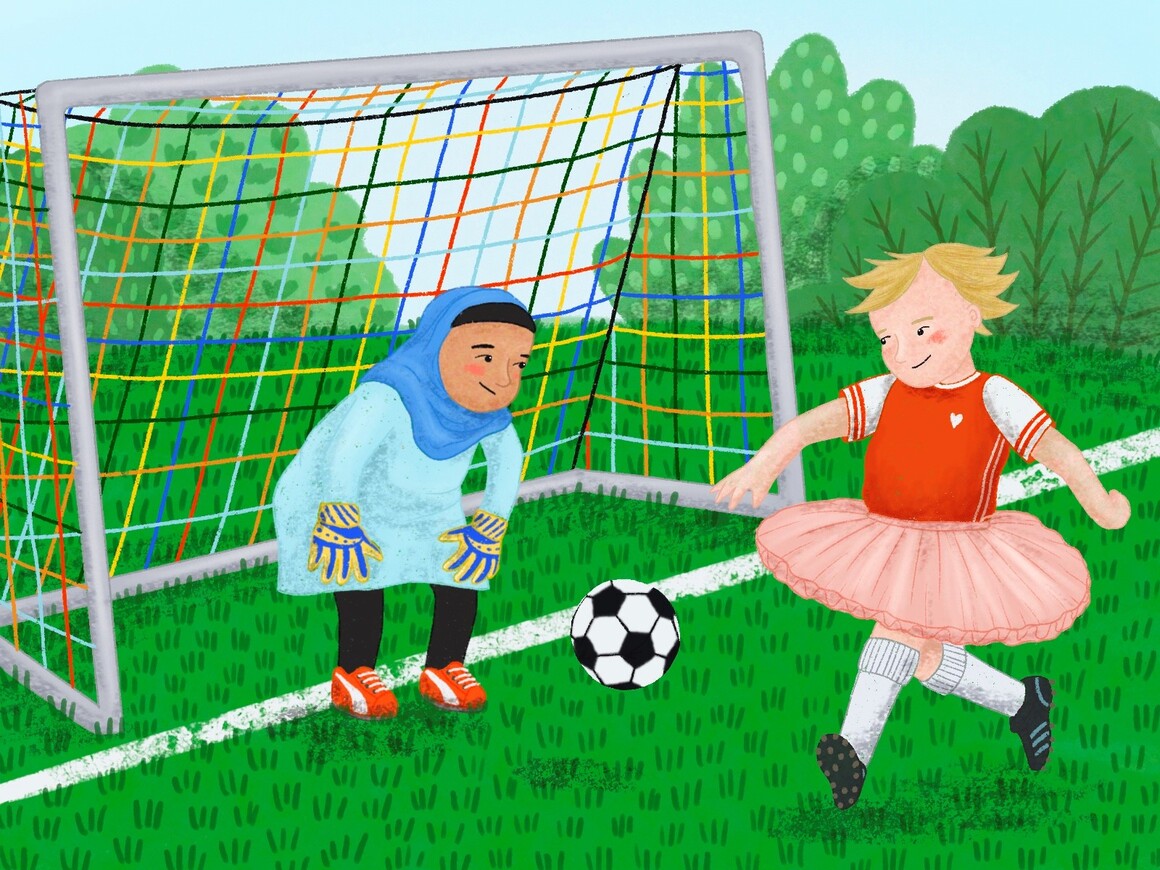 Illustration Diverse Kinder beim Fußballspiel