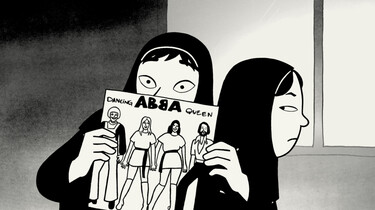 Szenenbild des Animationsfilms: Marja liest eine Zeitschrift, die ABBA auf der Titelseite hat