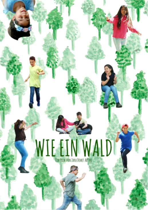 Filmposter Wie ein Wald, gezeichnete Bäume, Bilder von Kindern